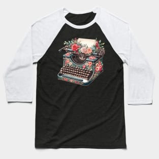 Retro Vintage Floral Typewriter Baseball T-Shirt